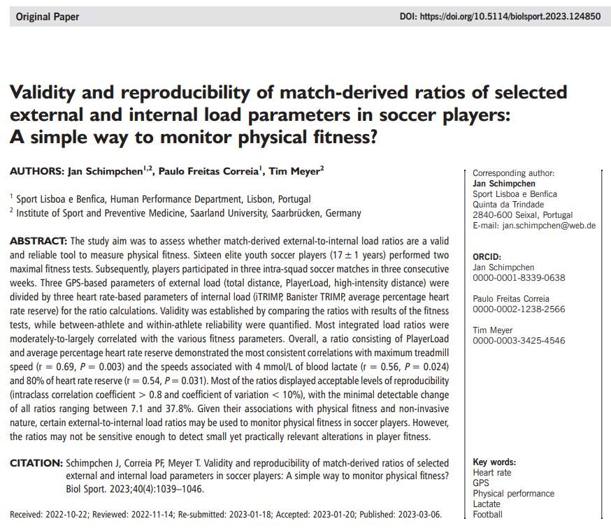 📚  New Research Mondays 📚

Can match-derived load ratios enhance soccer player fitness assessment?

Schimpchen et al. (2023) explored the science behind it. 🧵