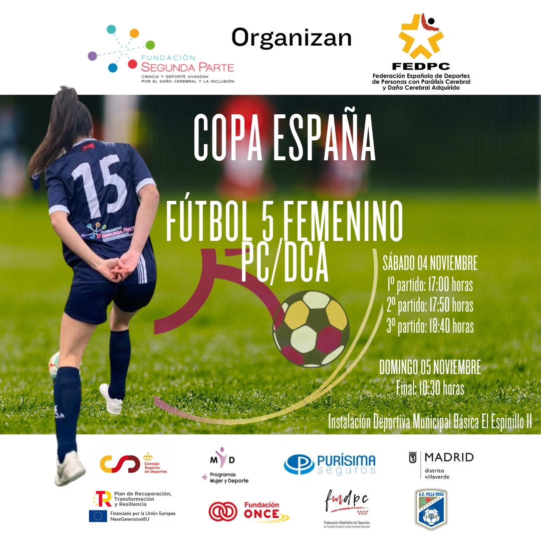 Este fin de semana, el fútbol femenino inclusivo toma el centro del escenario en la I Copa de España PC/DCA. ¡Únete a nosotros y celebremos la pasión y el talento en el deporte para todos! #FútbolInclusivo #CopaEspañaFemeninoPCDCA ⚽🏆🙌