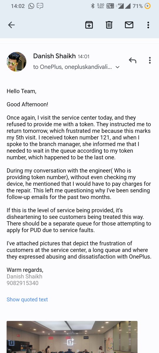 Dany_remember's tweet image. No response via email/ phone, terrible service center experiences with unprofessional staff. 5 visits, same 'come back tomorrow' nonsense. Being asked to pay for their software's fault. PFA email, outlines hassle of visiting your centre.
#OnePlusserviceFail
@jago