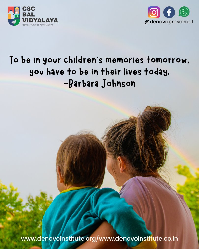 denovopreschool's tweet image. @ceo_csc @PatankarRishi @VivekKu00544358 @Piyush40160833 @mmpant @dintya15
You hold the power to shape your child&apos;s future. Let them know they are a priority by spending more time together! 🌟
.
#CherishEveryMoment #spendtimewithyourkids #fyi #motivationalpost #preschool #kids