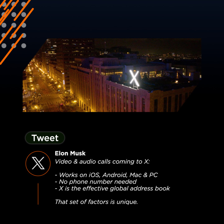 onlimited_co's tweet photo. Deze Tweet van Elon Musk onthult de toekomst van X met de introductie van naadloze video- en audiogesprekken. Compatibel met Android en iOS en geen telefoonnummers nodig! Een unieke reeks factoren dus! 👀

Zou jij er gebruik van maken? https://t.co/yue16lx3bN