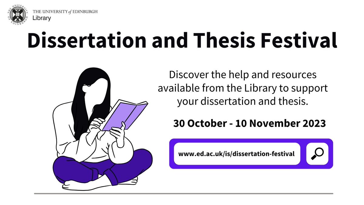 EdUniLibraries's tweet photo. 🥳Dissertation and Thesis Festival🥳It's the first day of our Autumn Festival and we have an exciting fortnight of events ahead. There's still time to book some events (https://t.co/m8t9iHI2fi) and we're highlighting just some of these in this thread today 1/6 🧵 https://t.co/QgrHv2SEo5