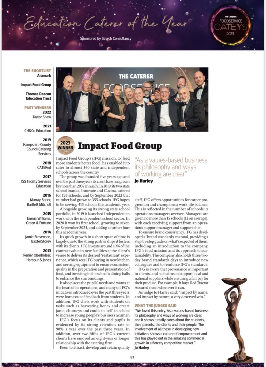 Congratulations to our caterers <a href="/SchoolCatering/">Impact Food Group</a>, who have been awarded ‘Education Caterer of the Year’! 

Well done to Luke and his team who run the kitchen here at Kings on their behalf.