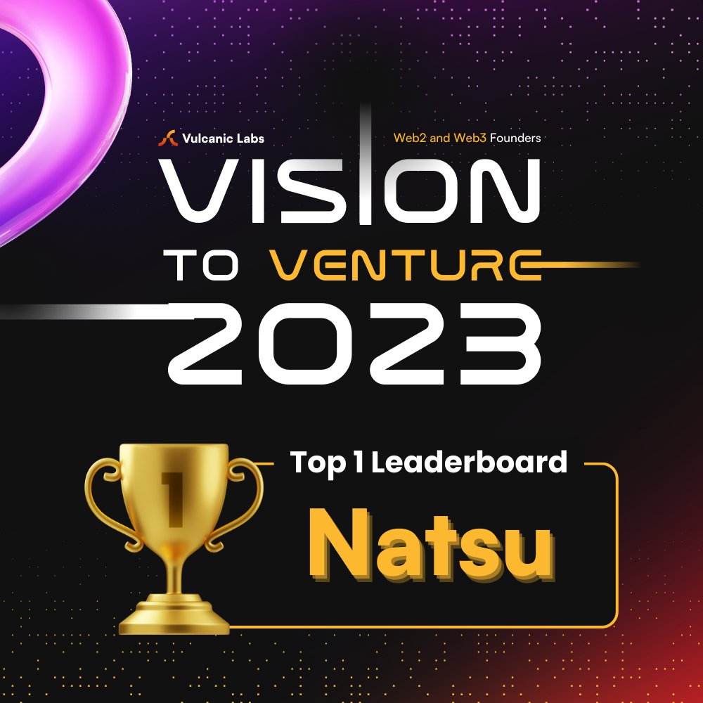 We proudly announce our Vision to Venture 2023 Leaderboard Top 1 - Natsu!

His outstanding dedication has earned him the top spot on the leaderboard, with a well-deserved $50 prize.

Our team will get in touch!

 #VulcanicLabs #VisionToVenture