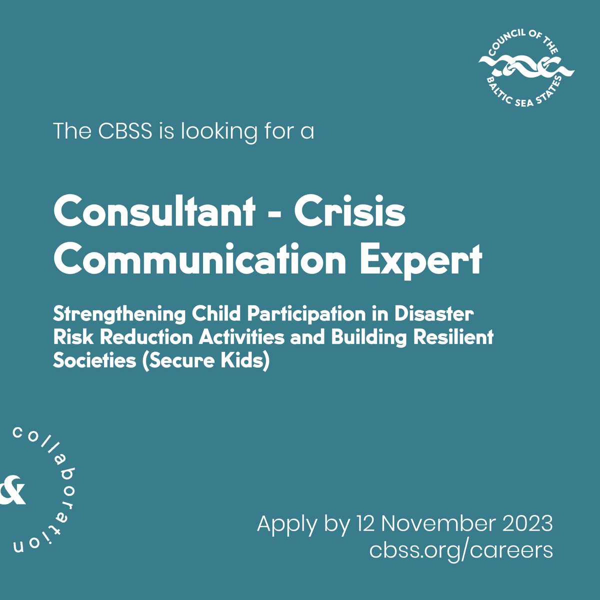 CBSSsecretariat's tweet image. The @CBSSsecretariat is looking for an experienced Consultant, Crisis Communication Expert for the #CBSS project #SecureKids - Strengthening Child Participation in Disaster Risk Reduction Activities and Building Resilient Societies.

Learn more &amp;amp; apply by 12 November 👉
