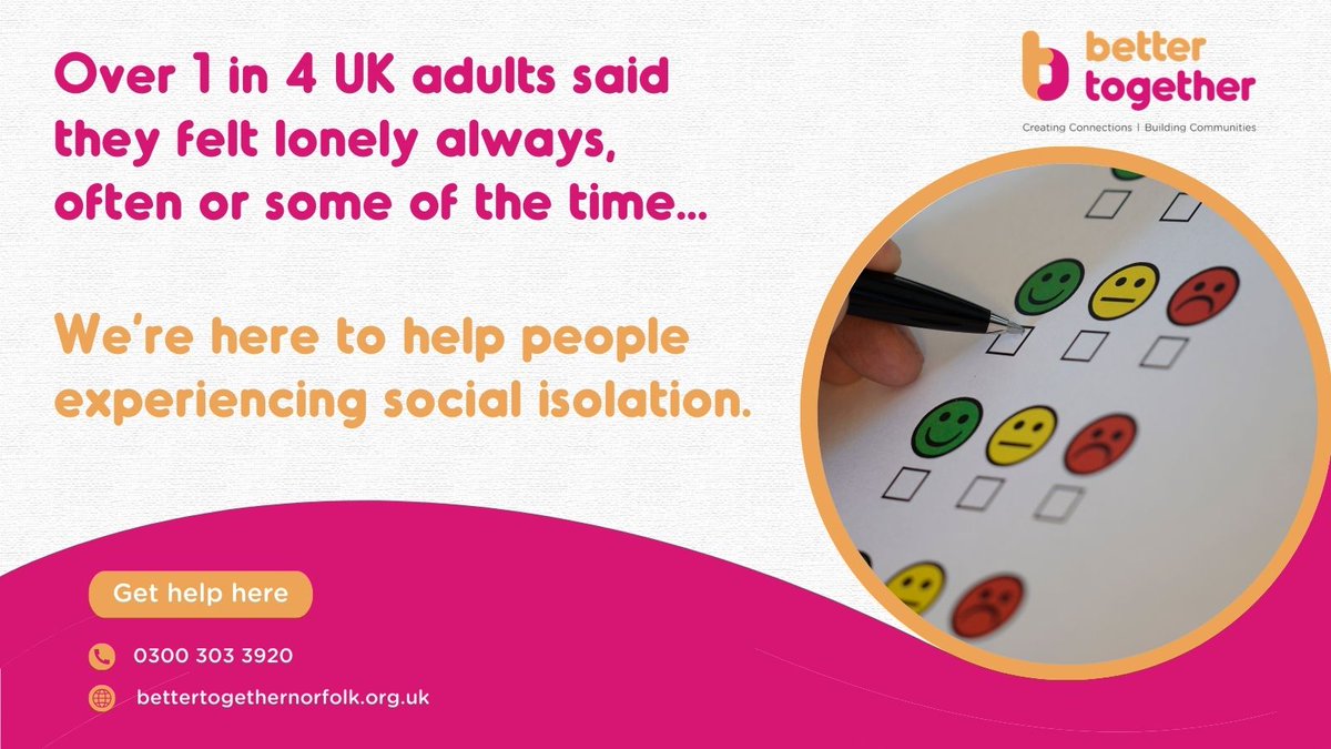 Loneliness is a silent epidemic affecting millions in the UK. 🇬🇧 

By supporting people, we're building connections and fostering a sense of community across Norfolk.🔗

This isn't just about combatting isolation, it's about strengthening the fabric of society.🫂

 #EndLoneliness