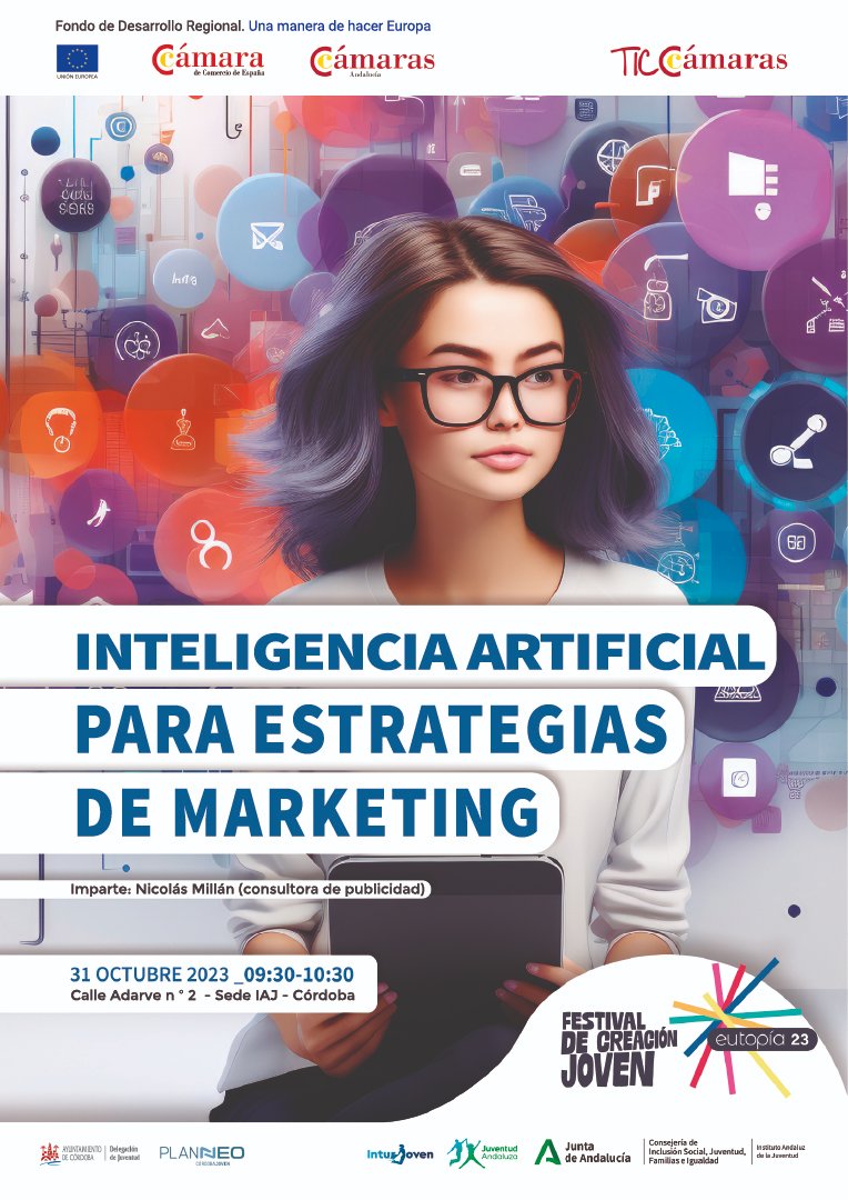 CCAndalucia's tweet photo. 📌Participando en el Festival ‘Eutopía 2023’ en Córdoba junto @IAJuventud para fomentar el emprendimiento  

👉Te esperamos en el taller gratuito sobre la Inteligencia Artificial en las estrategias de marketing

📆31 octubre

⏲️9.30    

¡Inscríbete! ✍️

https://t.co/6HvOw6kpEe https://t.co/pRy1Ow2Wia