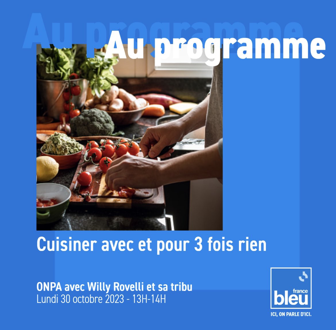 NMalaboeuf's tweet photo. 🔵 C’est parti pour la 9ème semaine de la saison d’#ONPA avec @Willy_Rovelli et sa tribu @Fabien_Emo et @RobinBernaud en direct dès 13H sur @francebleu !
👨🎓 Réussir son post-bac #AStudent
🧑🍳 Cuisiner avec 3 ingrédients et pour 3 fois rien ? Avec Laurent Mariotte https://t.co/yvO6Q7vv7I