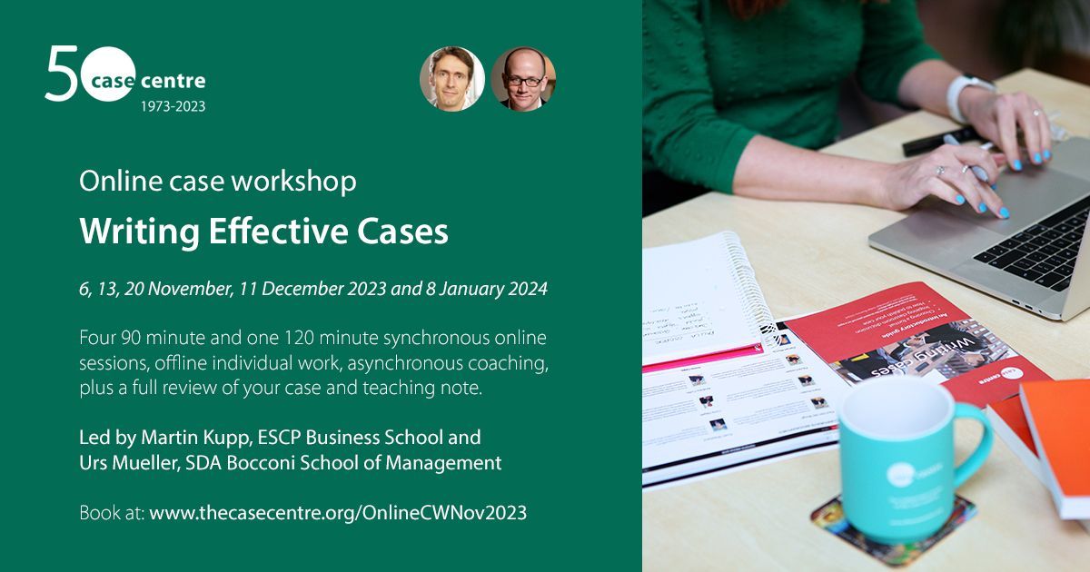 📝 1️⃣ WEEK TO GO 📝 Are you new to #casewriting or keen to sharpen your skills? We’re holding an online #caseworkshop in November-January. 🗓 6, 13, 20 November, 11 December 2023 and 8 January 2024 👨‍🏫 @martinkupp and Urs Mueller Book now 👉 thecasecentre.org/OnlineCWNov2023