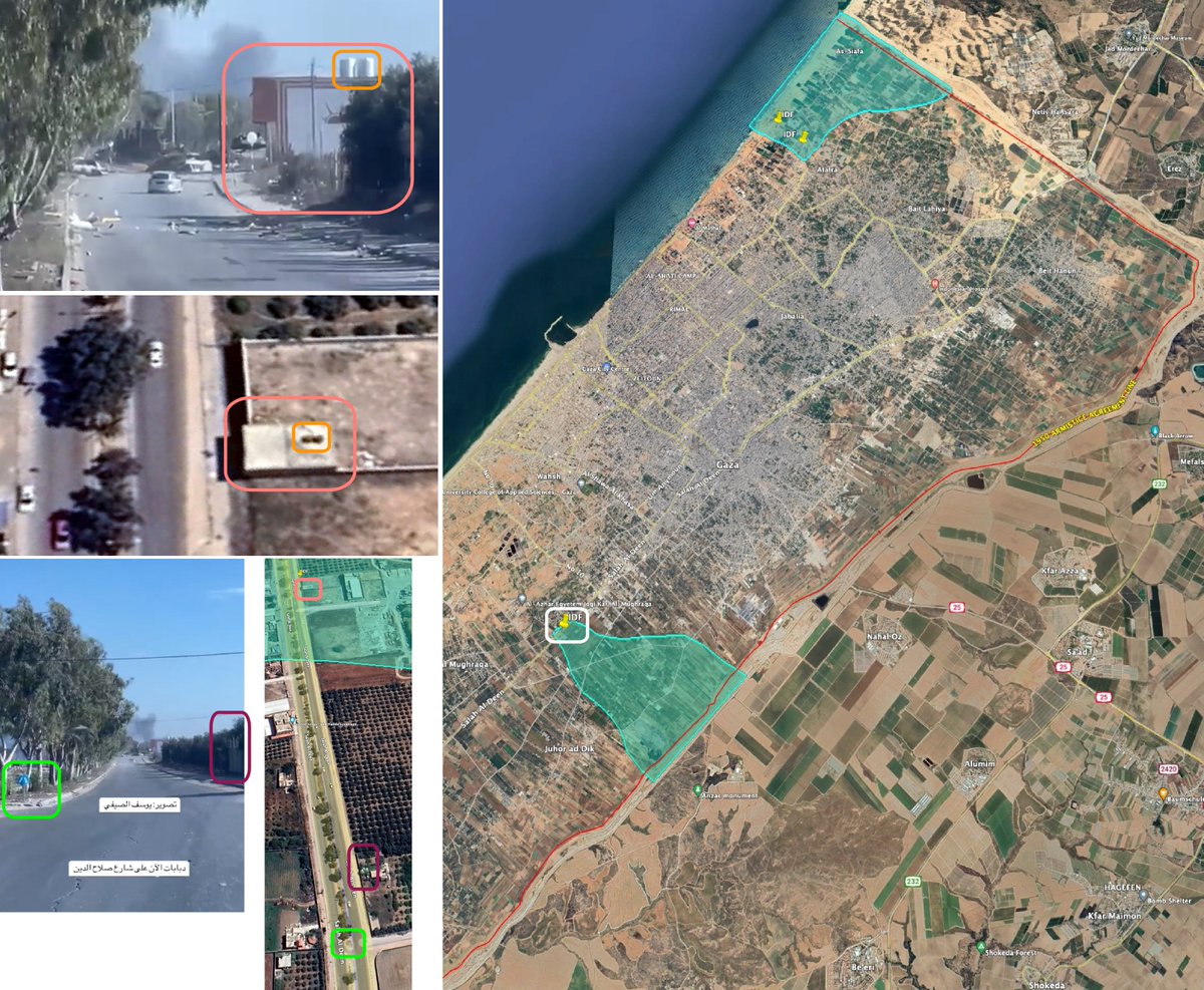 JulianRoepcke's tweet photo. #NewsMap 
The Israeli Army penetrated 6 km deep into the central Gaza Strip, set a roadblock at the Salah Al Deen road and by this effectively cut Gaza City and the northern camps from the rest of the strip. https://t.co/ck4vkruImL