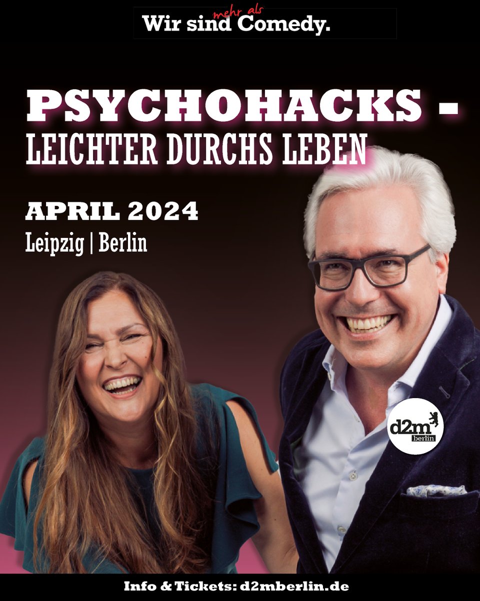 Zusammen mit Radio-Moderatorin Claudia Conrath sorgt Dipl.-Psych. Rolf Schmiel  dafür, dass ihr künftig euch und andere besser versteht. Wer glaubt, Psychologie ist nur etwas für Bekloppte, der irrt gewaltig: d2mberlin.de/veranstaltung/… #psychologie #live #show #podcast