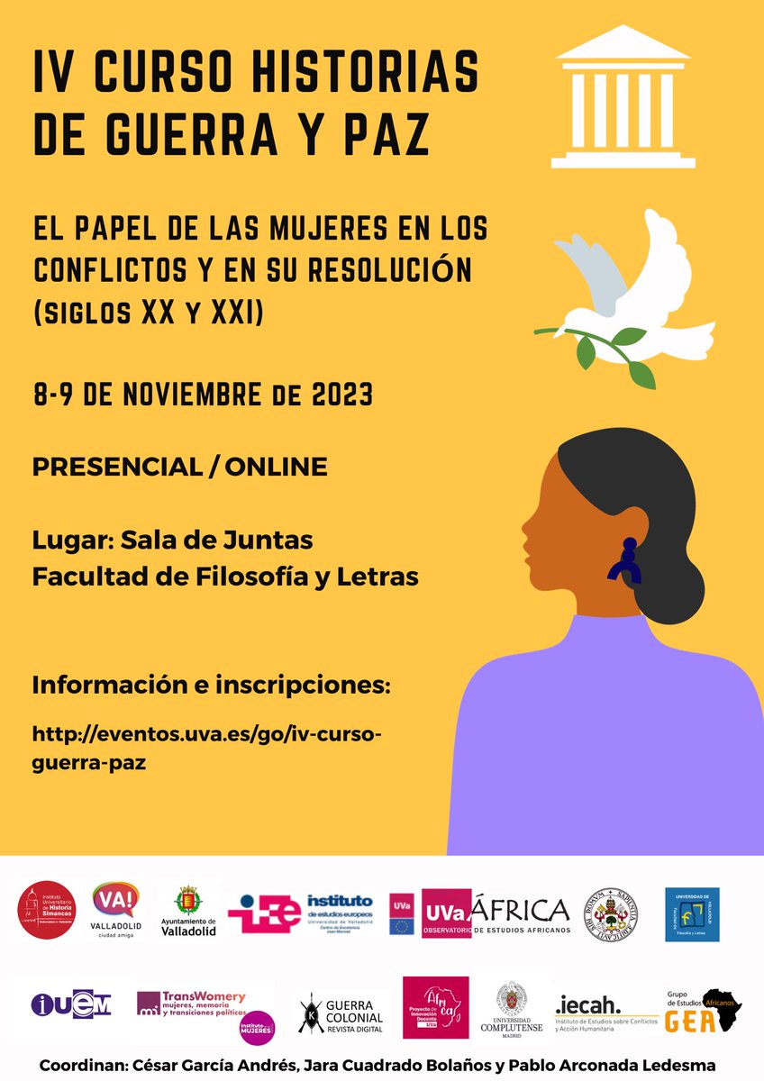 oea_uva's tweet photo. 📢📢Recordad que el IV Curso Historias de Guerra y Paz se celebrará la semana que viene. ¡Aún quedan plazas online y presencial! 
Tenéis toda la información aquí 👇🏼👇🏼

https://t.co/vAB9hiBsHX https://t.co/HKsFTUf2W4