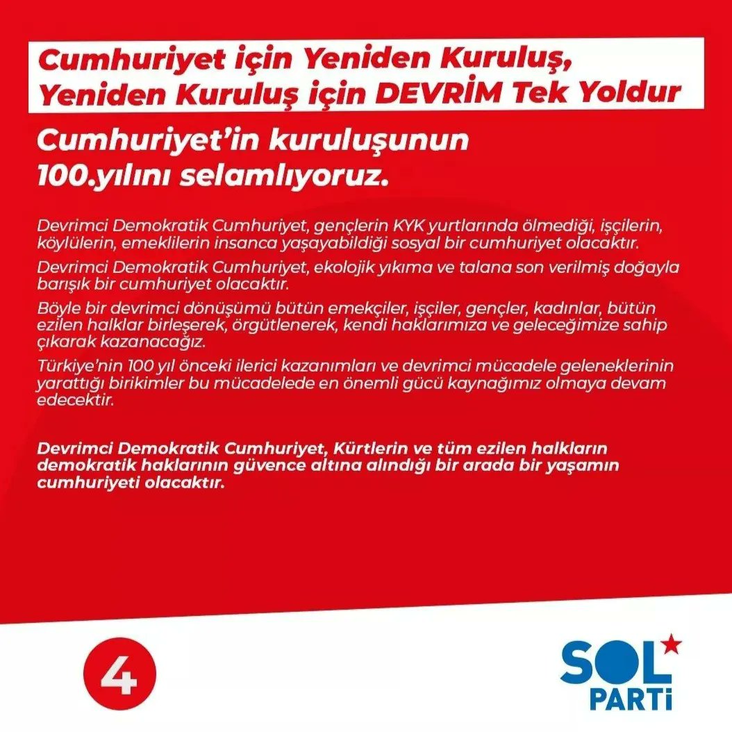 KarabukSolParti's tweet photo. Cumhuriyet için yeniden kuruluş,
Yeniden kuruluş için DEVRİM tek yoldur 

Cumhuriyet'in 100. Yılını selamlıyoruz

⭐ Devrimci Demokratik Cumhuriyet için birleşelim https://t.co/WubrHhddAt