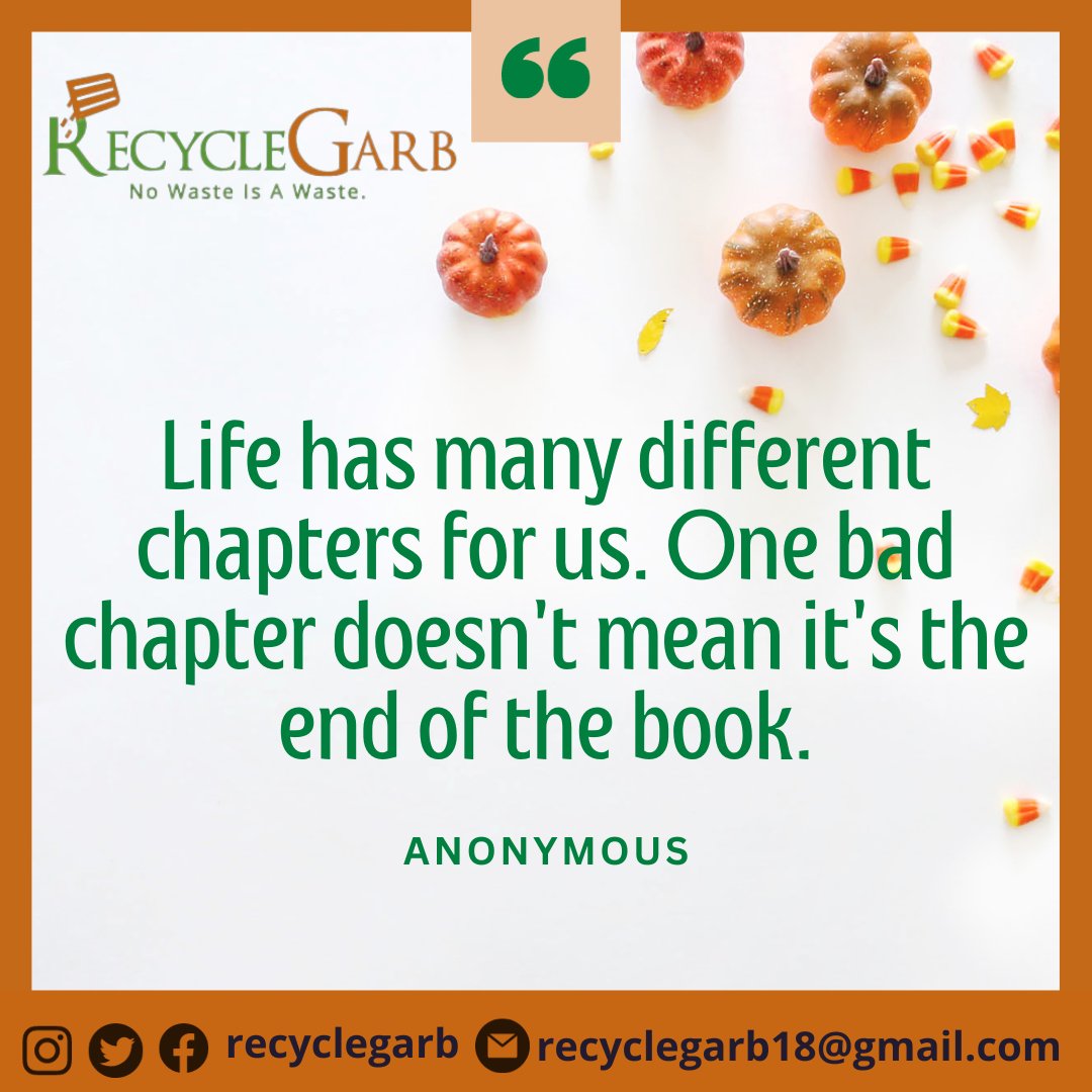 When Life gets rough, remember it's just a page and not the end.

Have a fabulous week ahead! 🤗

#Mondaymotivation
#NewWeek
#EcoConsciousness #TogetherWeCan #EndPlasticPollution #Rethink #Refuse #Reduce #Reuse #Recover #Recycle #CircularEconomy #Ecofriendly #RecycleGarb ✌
