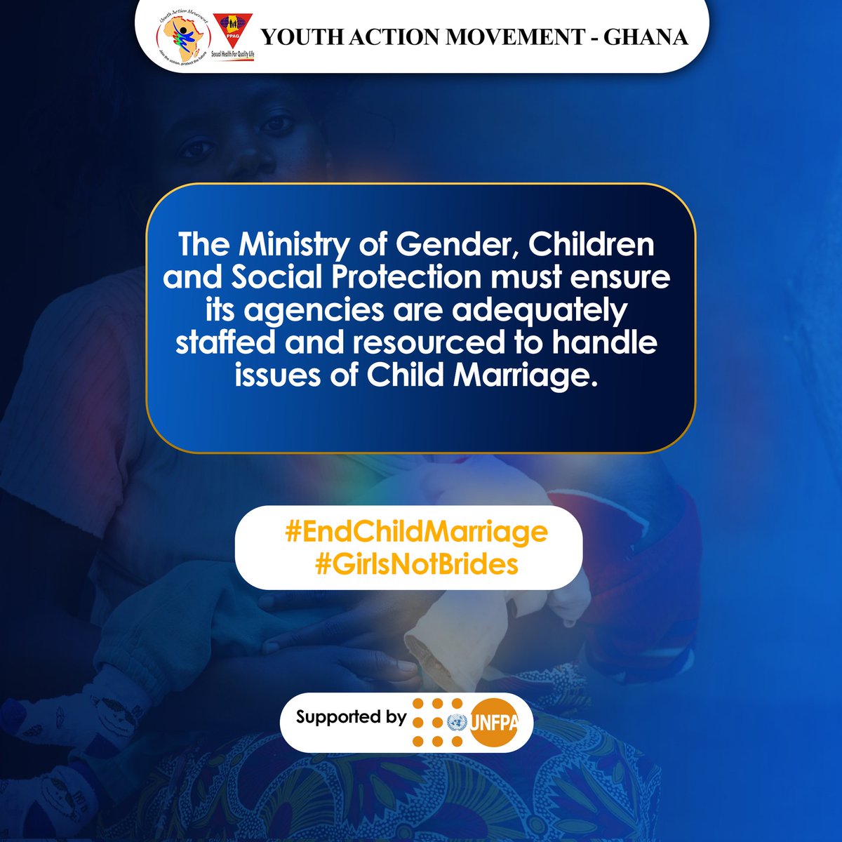 We are committed to envisioning a society free from child marriage. All stakeholders are involved including you. #EndChildMarriage #GirlsNotBrides YAMGhana-Join the Action, Protect the Future ‼️