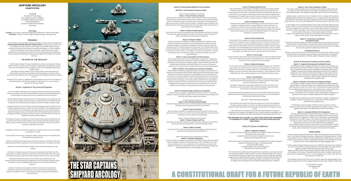 StarCptnDread's tweet photo. @Mell0wDem0n Write a narrative of Cosmic Independence! πΈπ΄ββ οΈππΆπ
#cosmicrepublicofearth #cosmicconstitutionconvention
#cosmicdemocracynow > #cosmicfreedomforever
The Shipyard Arcology Constitution #draft #STARrepublic https://t.co/nZ45lu93fI