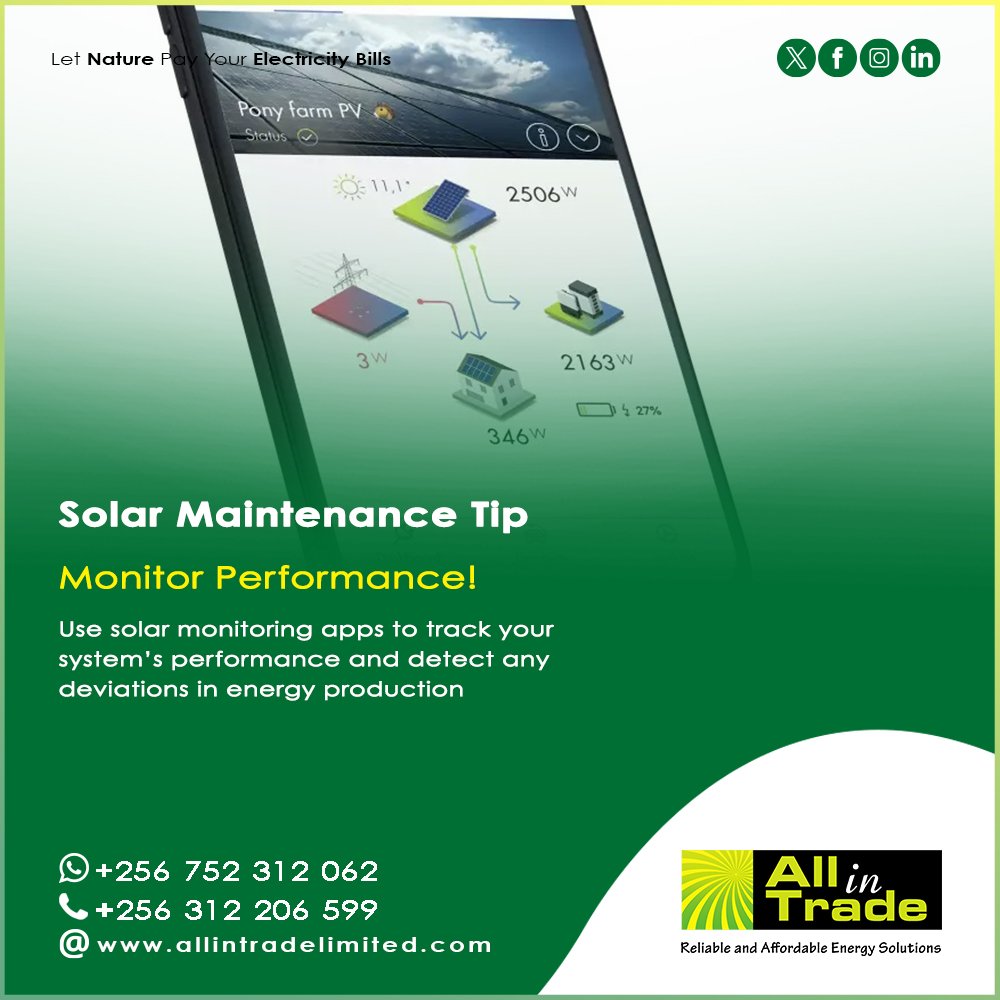 Maximize your solar system's performance with monitoring apps. Stay in control, save energy, and embrace the power of the sun! 

#SolarMaintenance #MaitenanceTips #CleanEnergy #SolarPower
