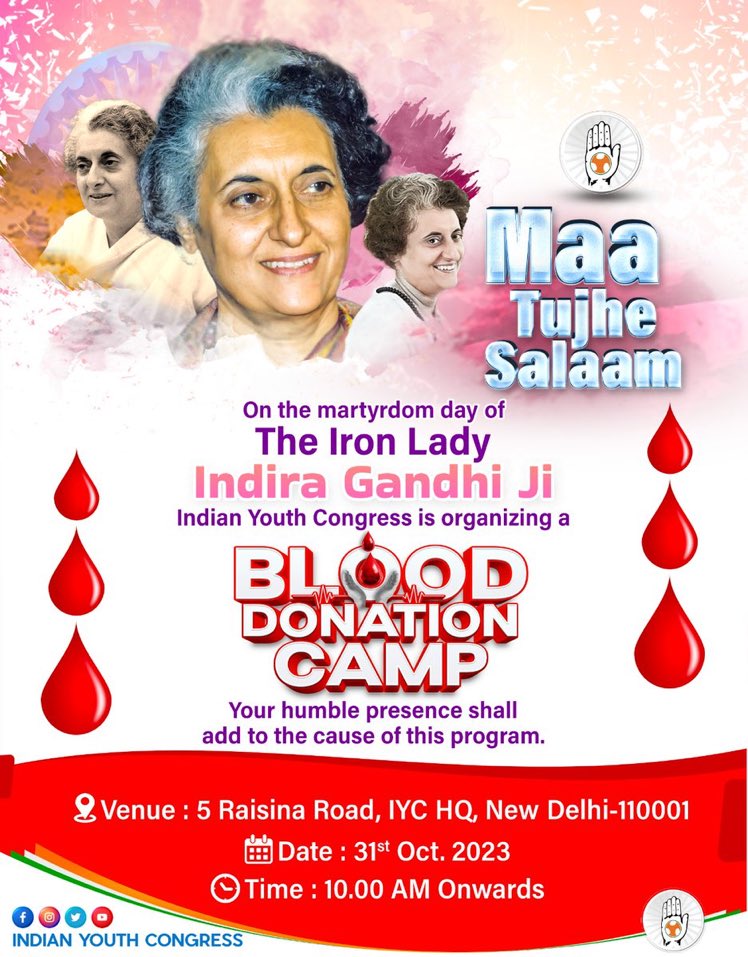 We value each and every drop of blood 🩸🩸🩸#IronLady #IndiraGandhiTheInspiration #BloodDonation #DonateBloodSaveLife