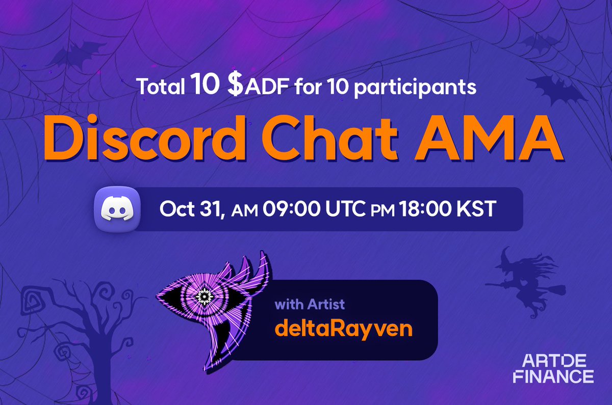 ArtdeFinance's tweet photo. 👾 Art de Finance Discord AMA with Artists @web3rayven

🧛🏼‍♂️ 31 Oct AM 09:00 UTC
🧟‍♀️ https://t.co/uvlhhSqIei

🎃 Total 10 $ADF for 10 participants

🦇 Follow @ArtdeFinance &amp; @web3rayven
🦇 Join https://t.co/uvlhhSqIei
🦇 Leave a question in the general chat

#ama #artist #nftart https://t.co/EGYf6XFDwz