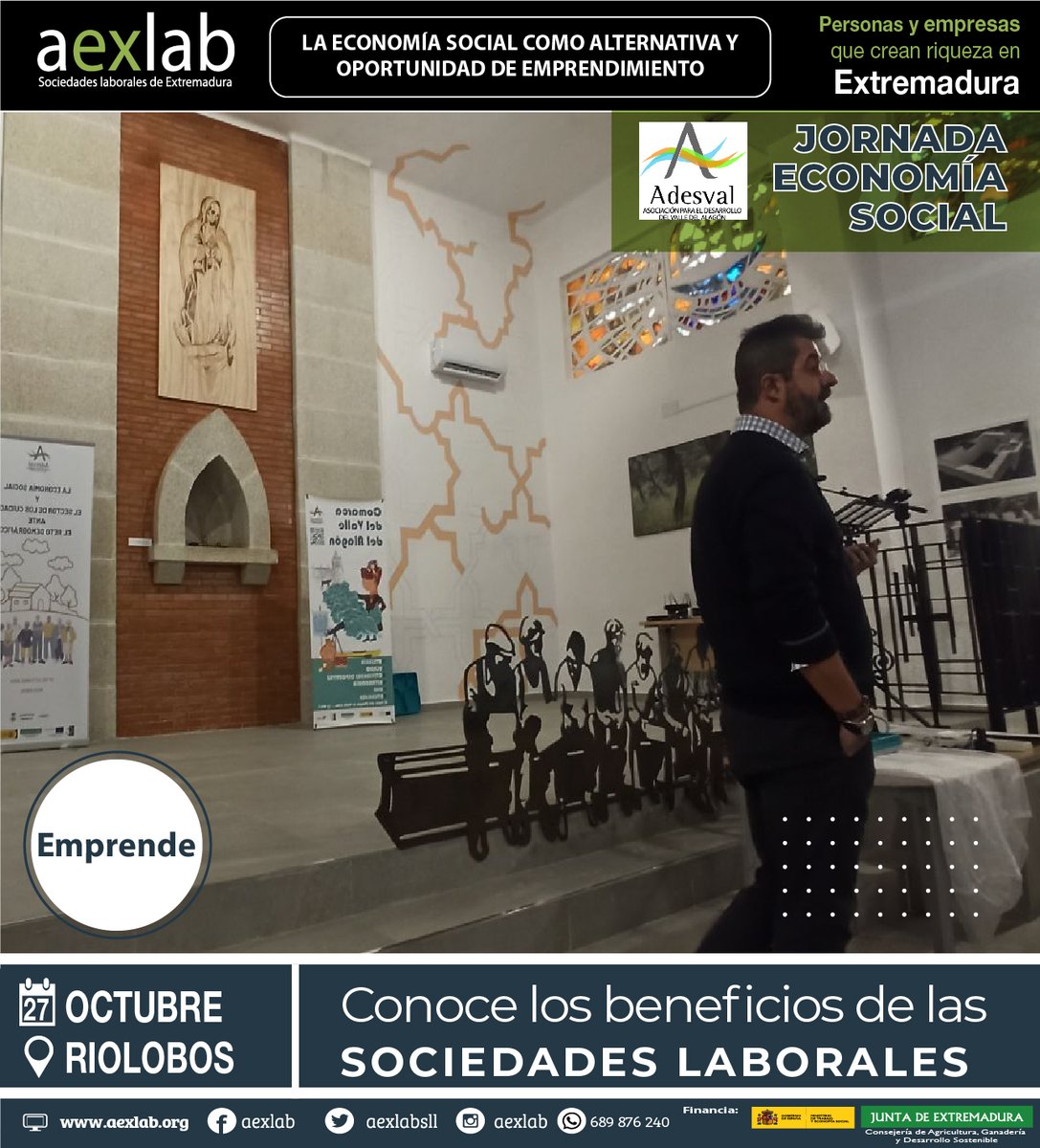 aexlabsll's tweet photo. El pasado viernes nos desplazamos hasta #Riolobos para participar en la jornada de #economíasocial y el sector de los cuidados, en la comarca del Valle del Alagón organizada por @adesval_org.
Informamos a todos los asistentes en que consisten las #SociedadesLaborales https://t.co/uDealBY9iJ