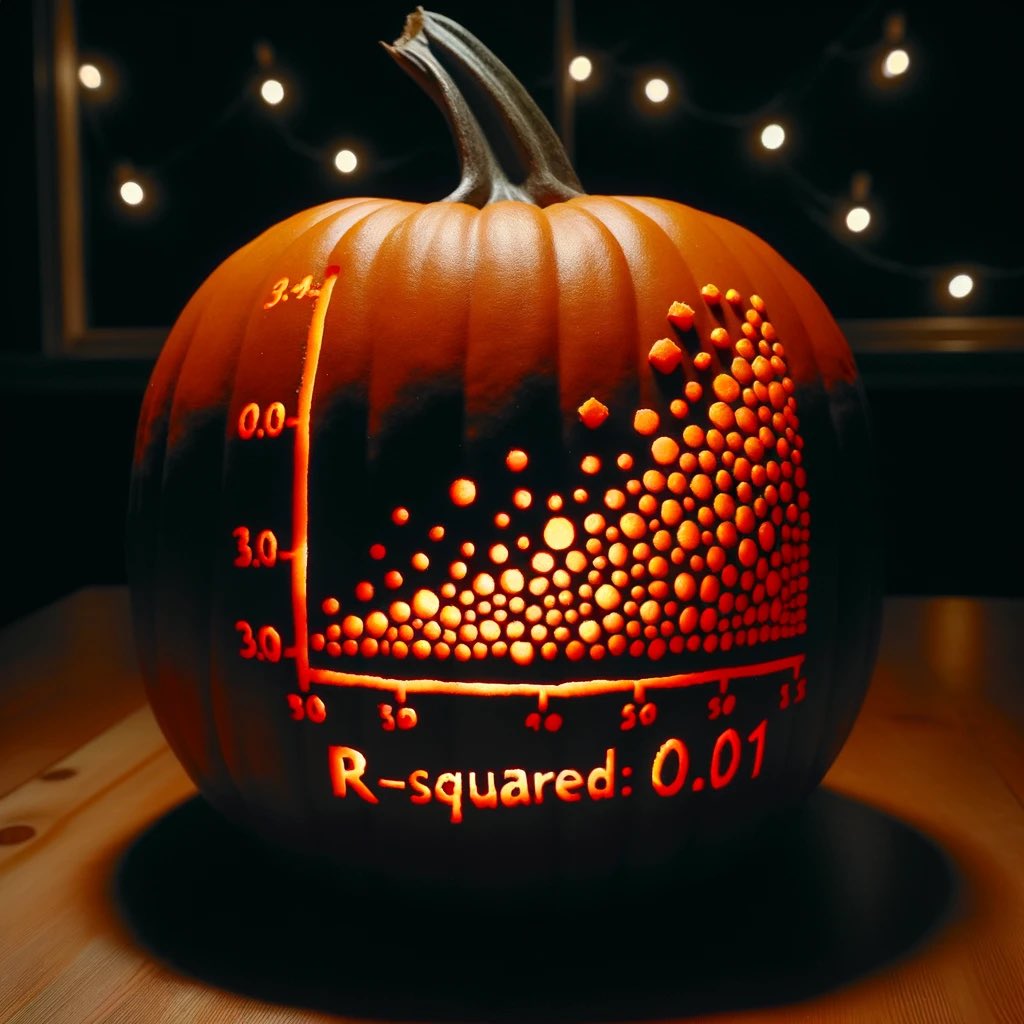 emollick's tweet photo. New prompt: “Create carved pumpkins that would be scary to social scientists. Be specific.”

This was what ChatGPT came up with in DALL-E. https://t.co/wmHOL6Nzh7