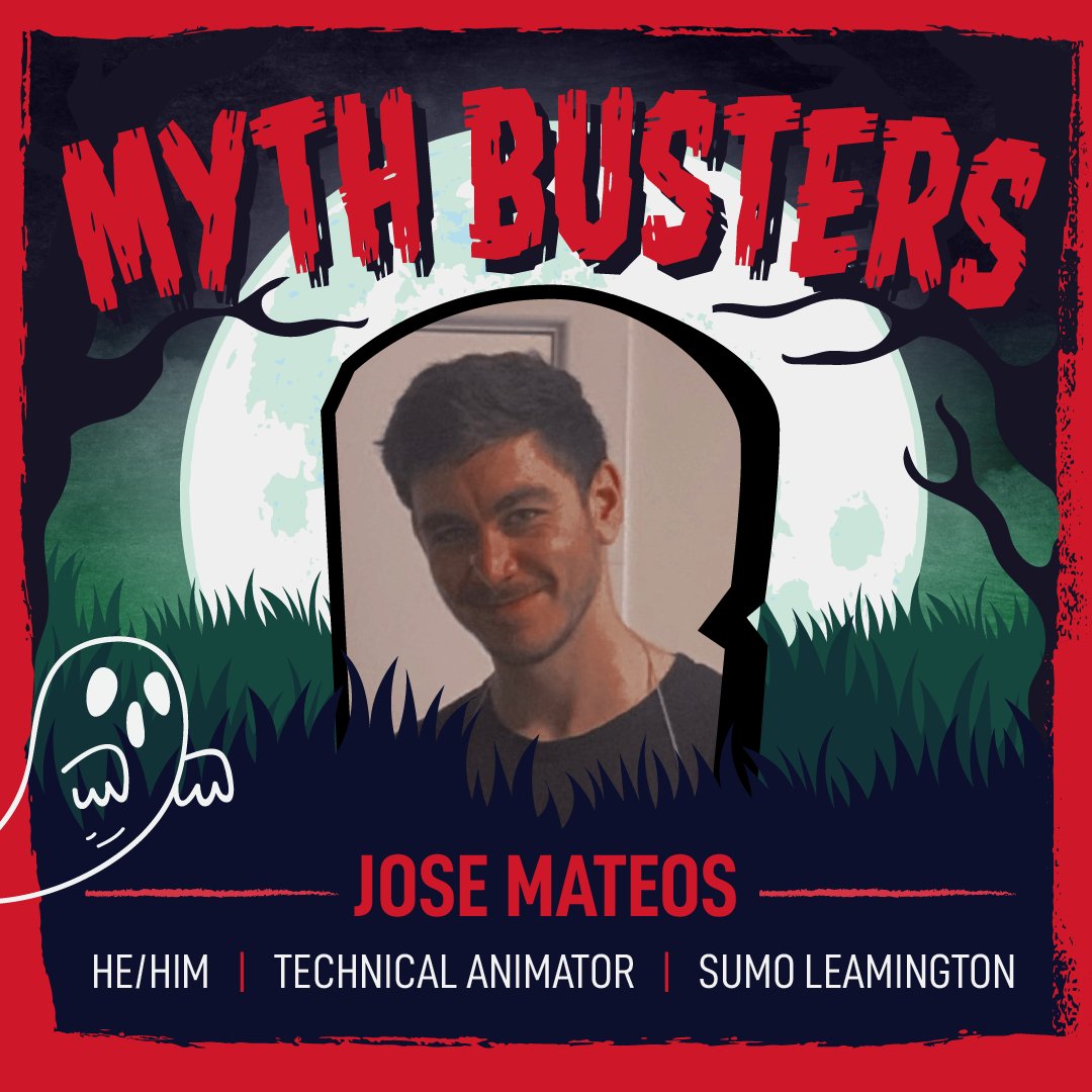 SumoDigitalLtd's tweet image. Who you gonna call?
(Tech Animators!)
It's #SumoMythbusters time - meet Jose Mateos, Technical Animator at @SumoLeamington who will be dispelling the common misconceptions surrounding #TechAnimation - which isn't as scary as it seems! 👻