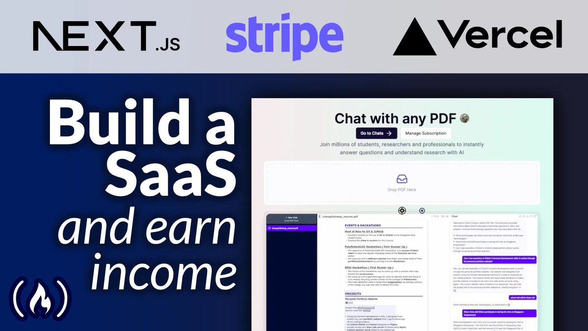 freeCodeCamp's tweet image. It's gotten easier to launch your own Software as a Service (SaaS) company.
The hardest part is getting people interested in it.
In this course, you'll learn how to build an app that lets people chat with any PDF, set up monetization, and more.
freecodecamp.org/news/build-and…