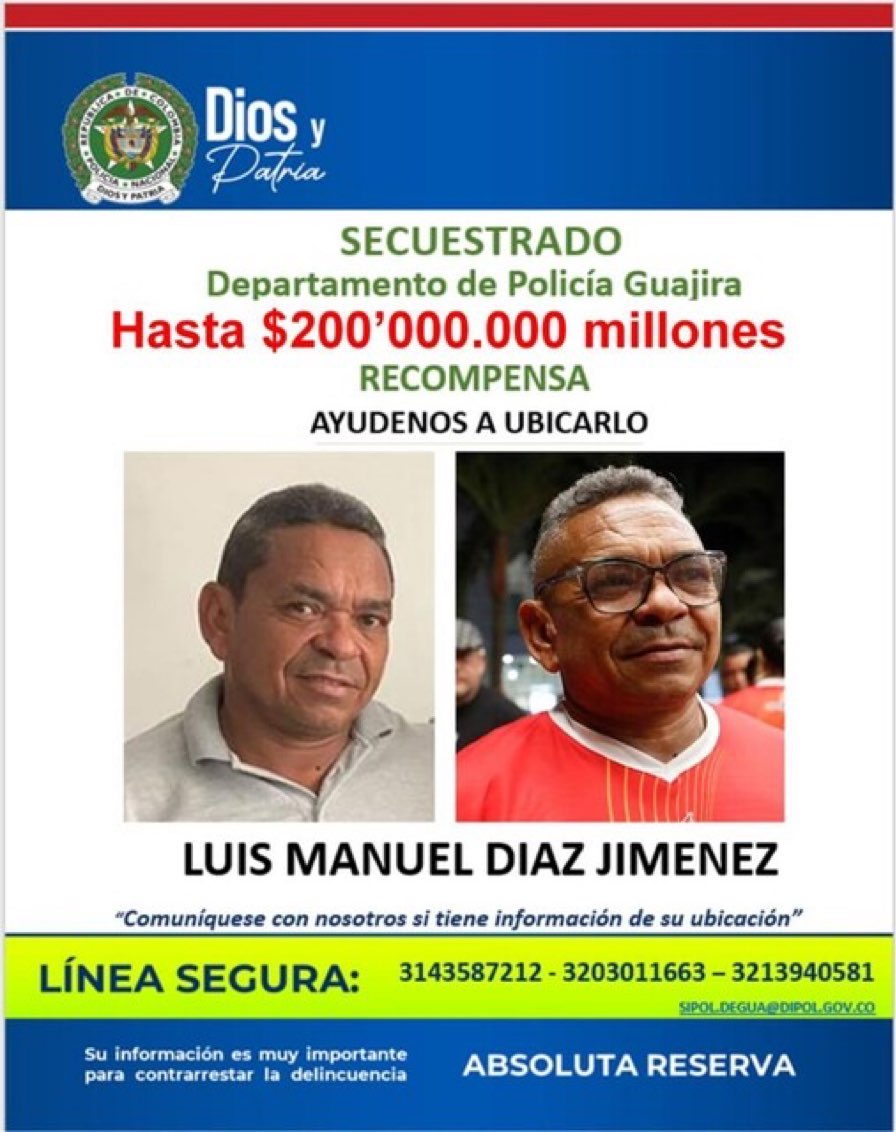 The Colombian authorities have published this poster, to gather information in order to find and rescue the Luis Díaz's father ❤️😓