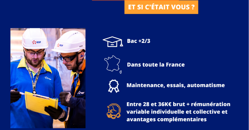 EDFofficiel's tweet photo. A la recherche d’un CDI dans le domaine de la maintenance ? 👀

EDF recherche des chargées et chargés de préparation dans toute la France👋

Si vous avez un bac +2/3 et que vous aimez le travail en équipe

Rejoignez l’aventure #CarbonFighters 👇