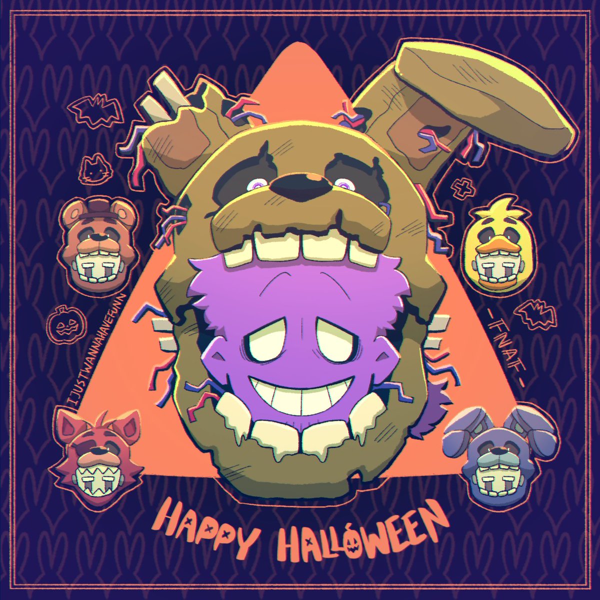 I had to draw FNAF for Halloween this year 🎃⭐ I'll probably draw some more stuff about the FNAF movie, gimme some time tho, college life is hard ☠️ #fnaf #fivenightsatfreddys #fnaffanart #freddyfazbear #bonniethebunny #chicathechicken #foxythepirate #williamafton #halloween