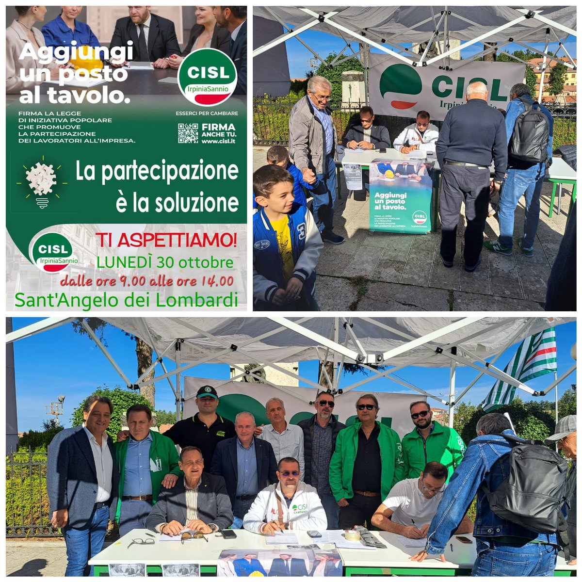 FIM Cisl IrpiniaSannio (@fimirpiniasanni) on Twitter photo Nutrita partecipazione popolare alla campagna di raccolta firme per #aggiungiunpostoaltavolo presso Sant’Angelo dei Lombardi (Av).
La Fim Cisl IrpiniaSannio è presente a supporto con una sua delegazione.
<a href="/FIMCislStampa/">Fim Cisl Nazionale</a> <a href="/AugustoBisegna/">Augusto Bisegna</a> <a href="/GalanoLuigi/">Luigi Galano</a> Nutrita partecipazione popolare alla campagna di raccolta firme per #aggiungiunpostoaltavolo presso Sant’Angelo dei Lombardi (Av).
La Fim Cisl IrpiniaSannio è presente a supporto con una sua delegazione.
<a href="/FIMCislStampa/">Fim Cisl Nazionale</a> <a href="/AugustoBisegna/">Augusto Bisegna</a> <a href="/GalanoLuigi/">Luigi Galano</a>