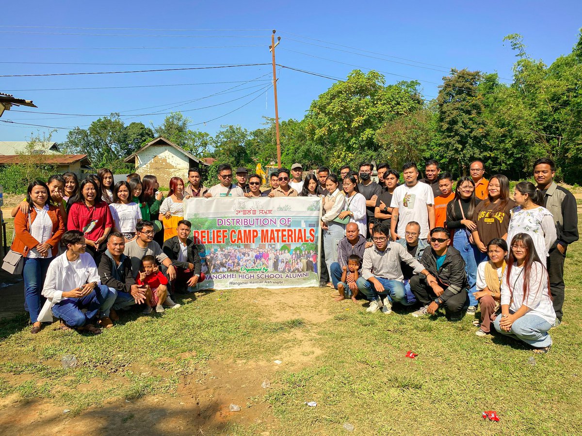 KonsamW's tweet photo. We all want a World without war, without conflict, without human suffering. Manipuri people have been suffering for the last 6 Months because of Narco-Terrorism.💔 #KukiNarcoTerrorists Thousands of homes have destroyed and 60,000* people were displaced.😢 They are presently staying in Relief Camps. Unfortunately, Hundreds of us have been killed in the ongoing Manipur Violence.💔 #SaveManipur
In order to help a little bit for  the people in the relief Camp, Wangkhei High School's Alumni donated some essential items to Kumbi Terakha Relief Camp staying 278 people (i.e 57 Families). 🙏