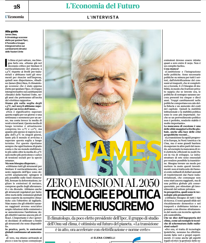 elencomelli's tweet image. Il #clima si può salvare ma bisogna muoversi ora,
puntando a fondo sulle #rinnovabili.
Per @JimSkeaIPCC quello che manca è la stabilità
delle politiche pro-clima globali e locali:
gli investitori devono avere la #certezza
che ci saranno ancora fra 5 o 10 anni, via @Corriere