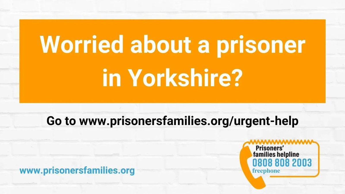 Worried about a prisoner in @YorksPrisons #HMPLeeds @HMPHatfield @HMP_Humber @HmpHull @HMPLindholme @HMPMoorland @HMPWealstun? Go to prisonersfamilies.org/urgent-help to share your concern via online form or Safer Custody Hotline.