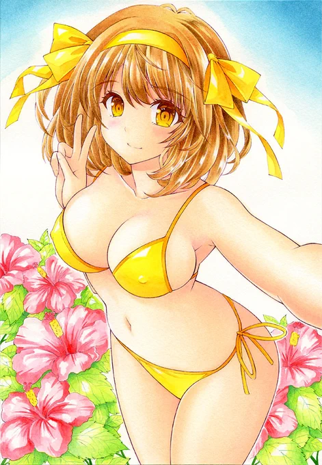 こんばんはー。 涼宮ハルヒさんの アナログイラストです(再掲) #イラスト好きさんとつながりたい