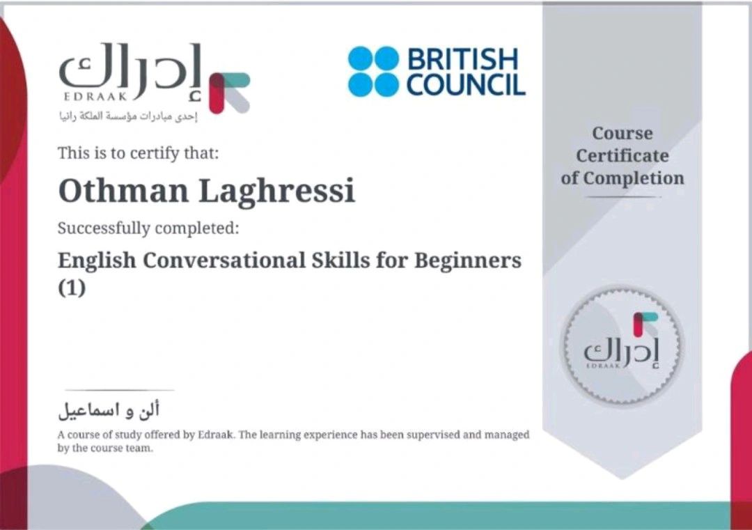 مجانااااااا من أوله لآخره
كورس المجلس الثقافي البريطاني لتعليم اللغة الانجليزية
من بيتك بالشهادة
الشرح :