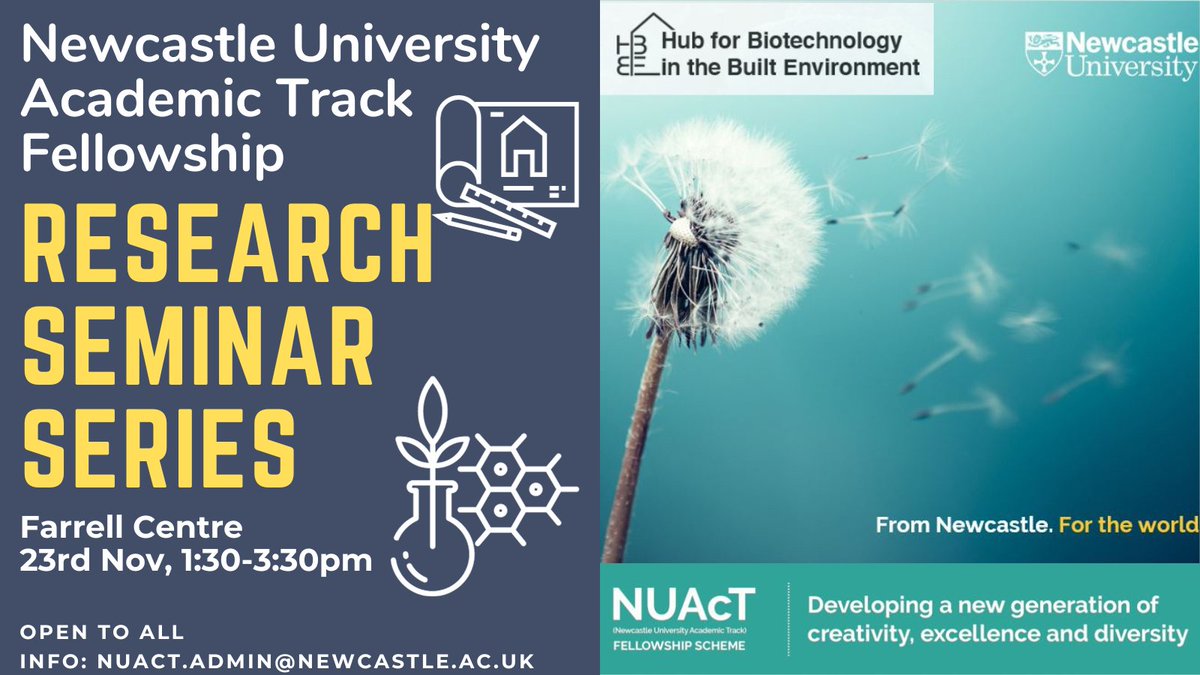 📢NUAcT seminar <a href="/Bio_Buildings/">Hub for Biotechnology in the Built Environment</a> fellows!
<a href="/MTheodoridou1/">Magda Theodoridou</a>: biological self-healing for sustainable building
Marin Sawa: Interfaces of technology and aesthetics for sustainable change
<a href="/responsiveknit/">Jane Scott</a>: Designing with biology using textile fabrication processes
📅23rd Nov, 1:30-3:30