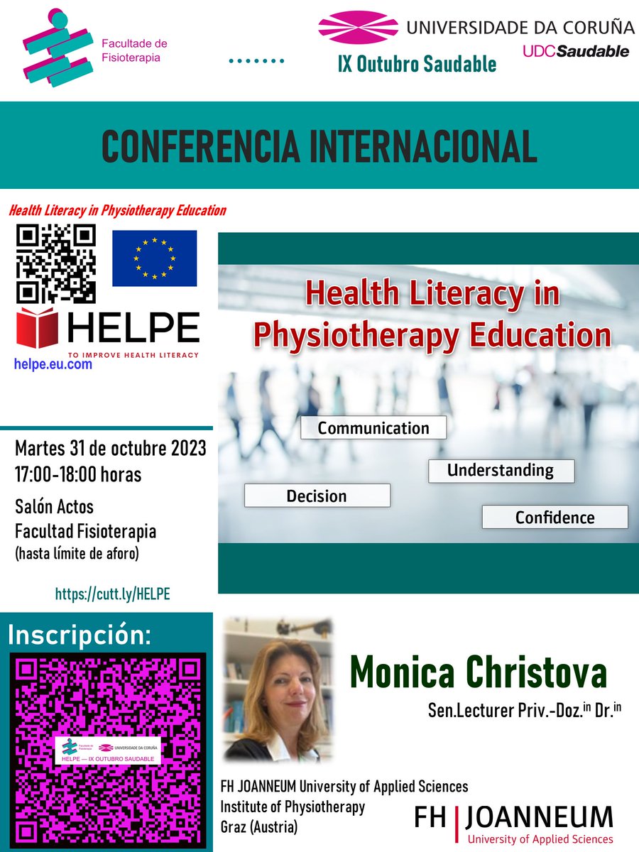 A #UDC pecha o programa de Outubro Saudable 2023 cunha conferencia na <a href="/ffisudc/">Fac Fisioterapia UDC</a> sobre alfabetización sanitaria. 

Máis información en: tinyurl.com/me86kh8p