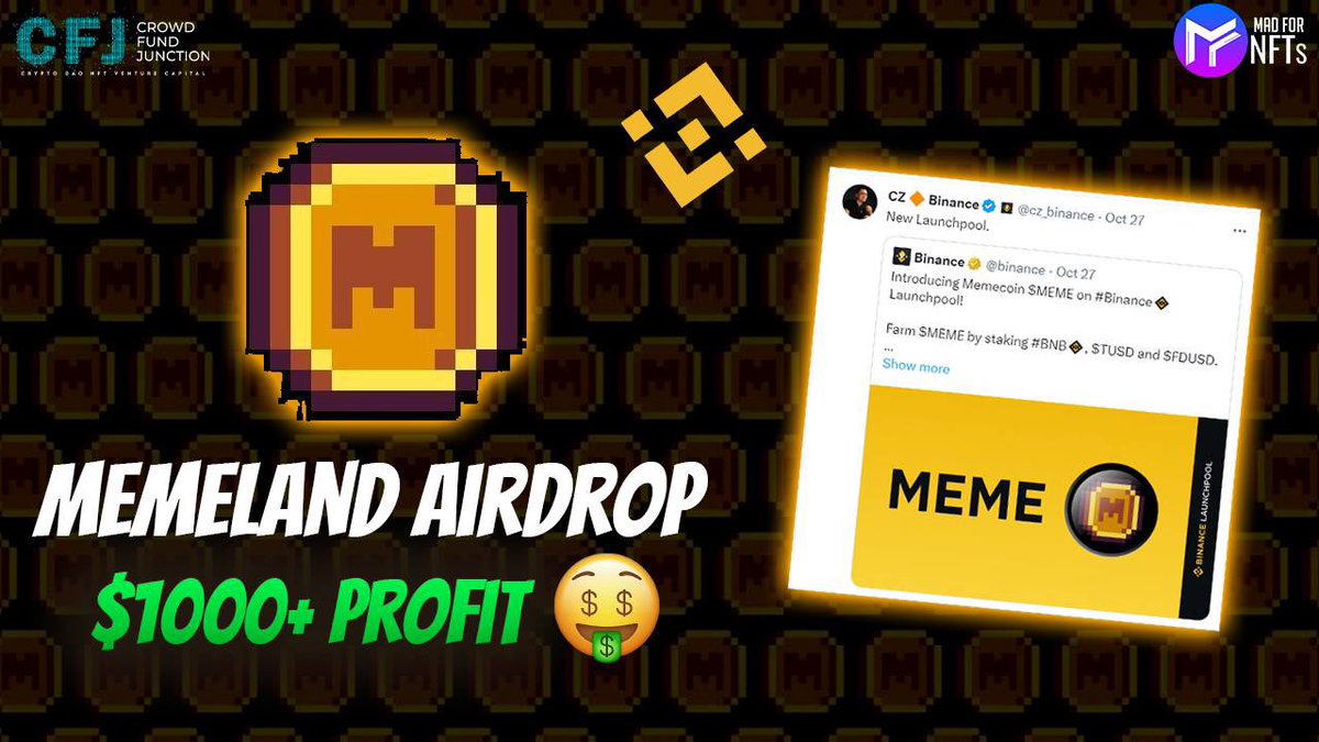 cfjcrypto's tweet photo. Memeland Crypto Airdrop on Binance 🔥| memecoin airdrop 💰

Video link :

English : https://t.co/rn3THvR3zZ

Thread 🧵: https://t.co/PpXKvUPlDG

Want to learn how to day trade Crypto Futures or Crypto CFDs for a living? 

Check out our courses:
👉 Crypto Futures Course: https://t.co/UFIfivQE97
👉 Crypto CFDs Course: https://t.co/FBEZj4C0z8

🖇️Join our communities on Telegram:
👉 CFJ Telegram Community: https://t.co/o2xBMkwa2e
👉 MadforNFTs Telegram Community: https://t.co/NTaj9FeQvH

And don't miss out on Web3 IRL Events, find out more at 
https://t.co/fdTZUr5va1.