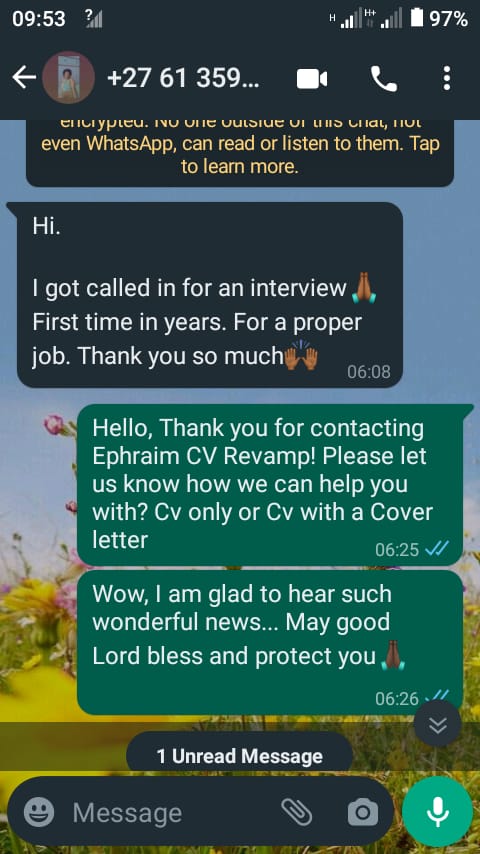 #Ad Revamp your CV to attract recruiters
Only R25 for the unemployed and R50 for the employed. CV + Cover letter R90

Dm, call or WhatsApp: 073 330 8330

#RWCFinal Young Stunna Mazola SABC