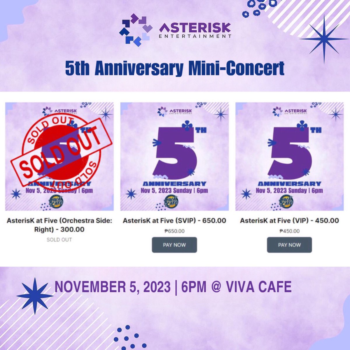 Orchestra Side is SOLD OUT already! 

Secure your seats now at ekonekeventsandconcerts.online/tickets 

See you on Nov 5 for the 5th Anniversary of AsterisK Entertainment, AsterisK at Five Dream: ON!
