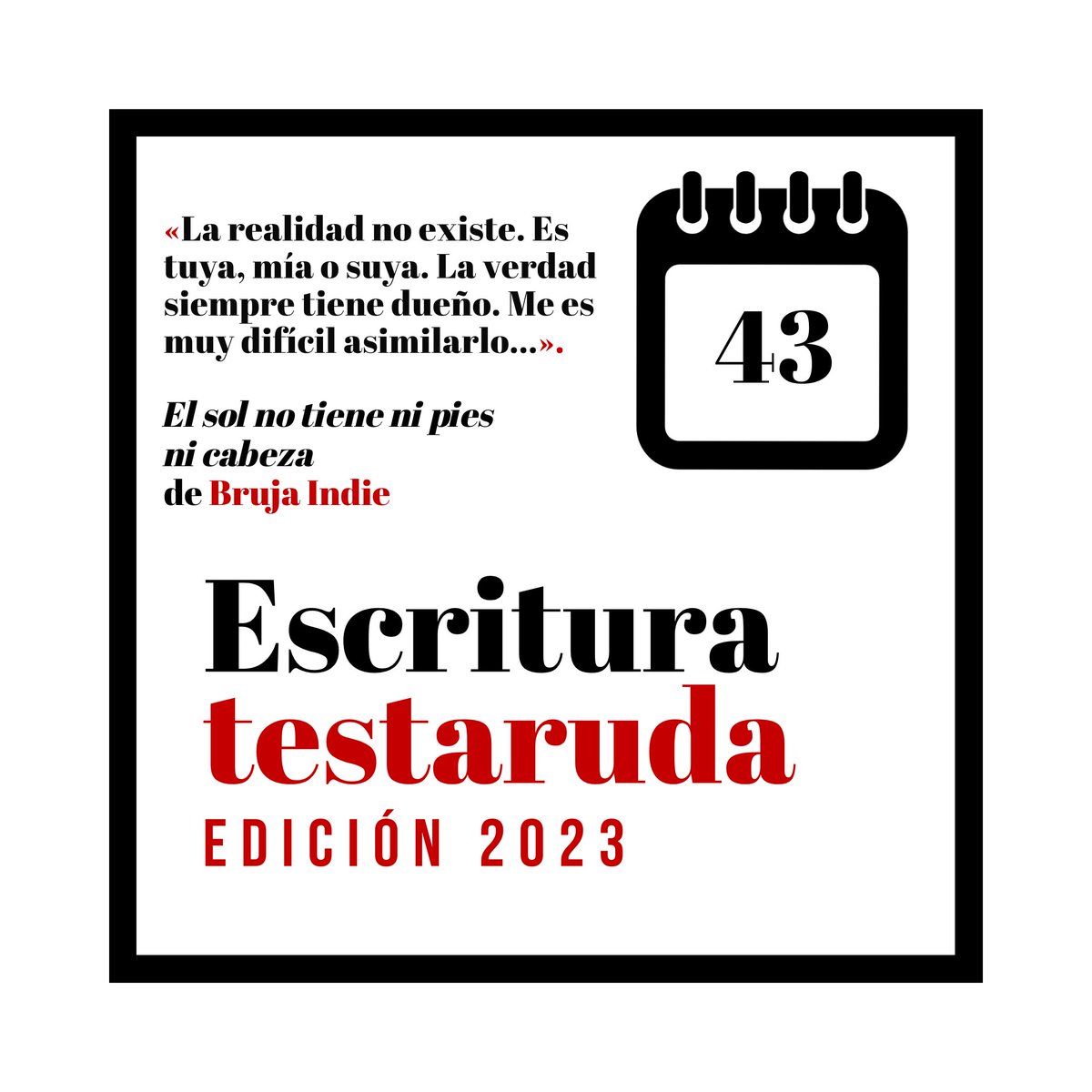 ¡Buenas mañanas!

El texto destacado de la semana 43 ha sido «El sol no tiene ni pies ni cabeza», de <a href="/rjadraque/">Rodolfo Jadraque</a>. ¡Enhorabuena!

Podéis leerlo aquí: escrituratestaruda.com/2023/10/24/el-…

¿Qué te parece?