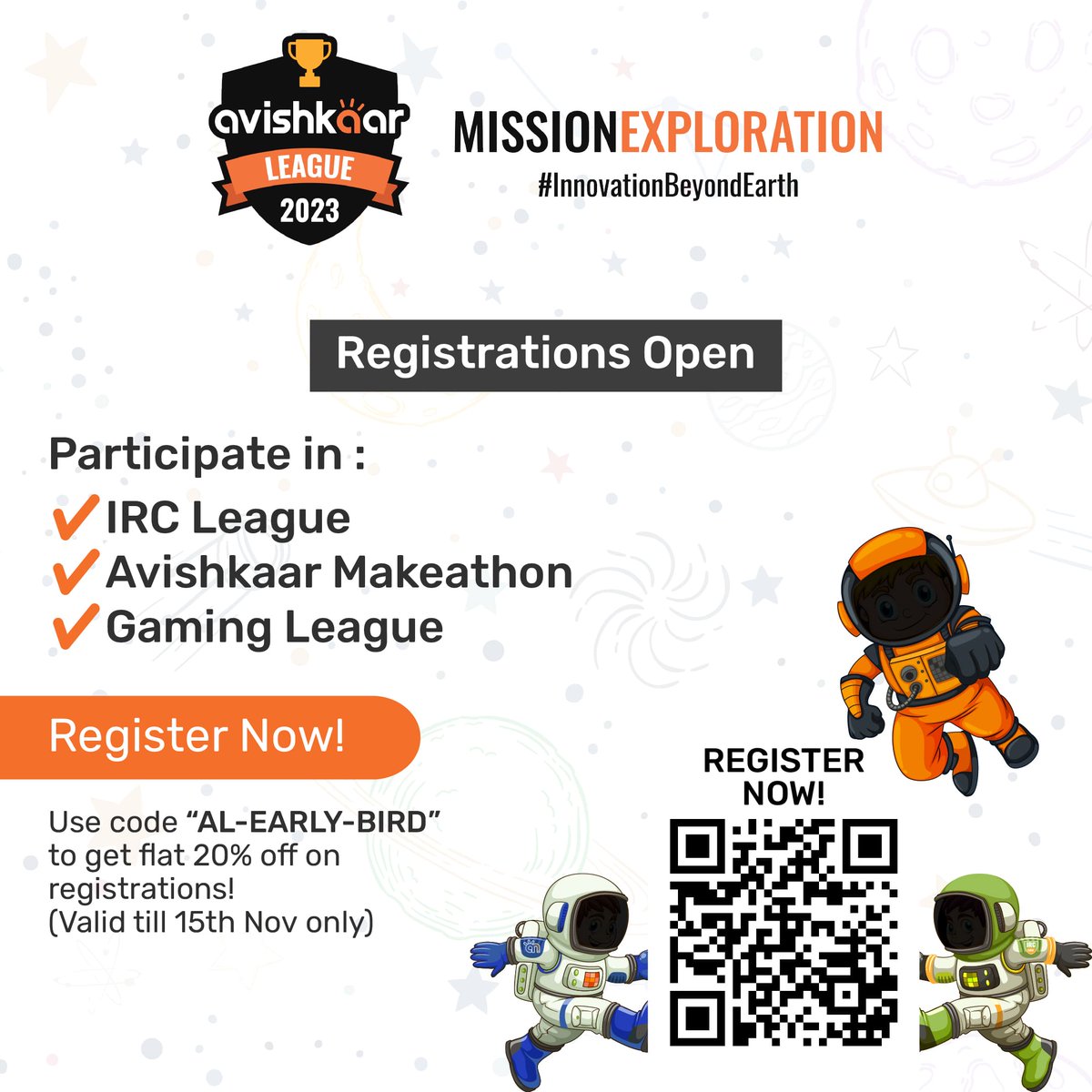 AvishkaarEdu's tweet photo. 🚀Avishkaar League is back. India’s BIGGEST International Robotics &amp; Coding competition of the year!🤖💡

Are you ready to compete with 50,000+ students from across the globe in the mission of #InnovationBeyondEarth?🌖🚀

Click here to know more - https://t.co/NT3Kcgvhvd 📲 https://t.co/UB3JQRHnU1