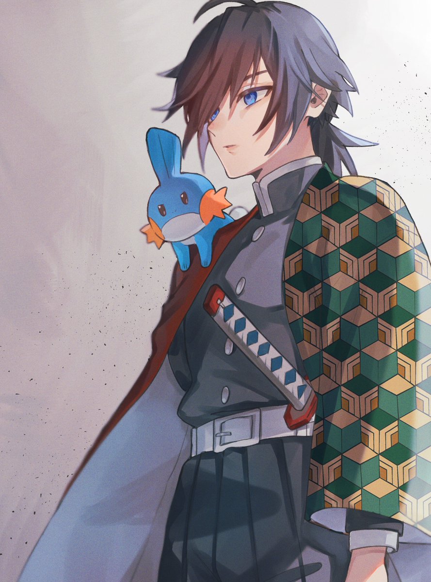 tomioka giyuu 1boy male focus blue eyes weapon sword black hair demon slayer uniform  illustration images