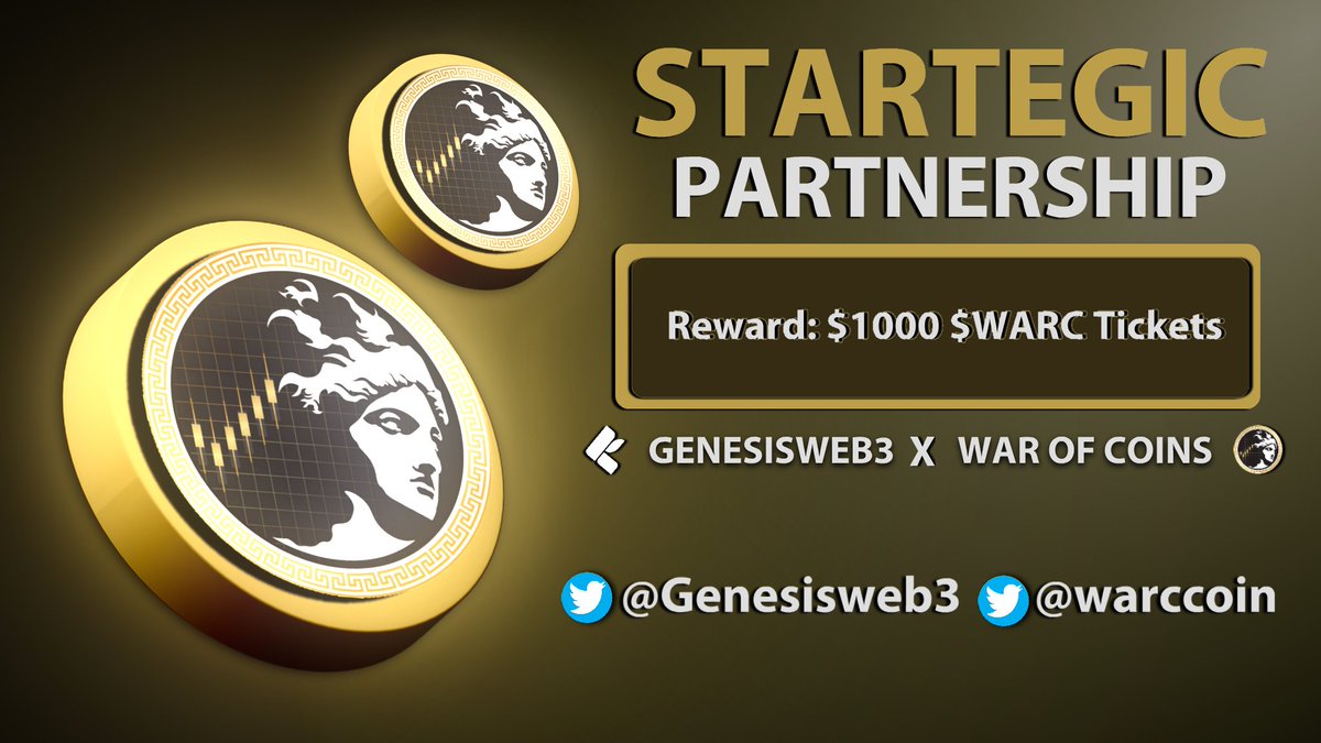 🤝 <a href="/Genesisweb3_/">Genesisweb3</a> X @Warccoin Partnership Giveaway 🤝

🌟  We are thrilled to announce the launch of our exclusive giveaway in collaboration with @Warccoin.

1️⃣ Follow <a href="/Genesisweb3_/">Genesisweb3</a> and @Warccoin
2️⃣ Like, Retweet pinned post 
3️⃣ Join Giveaway : giveaway.com/en/FGcY9gCBHSH