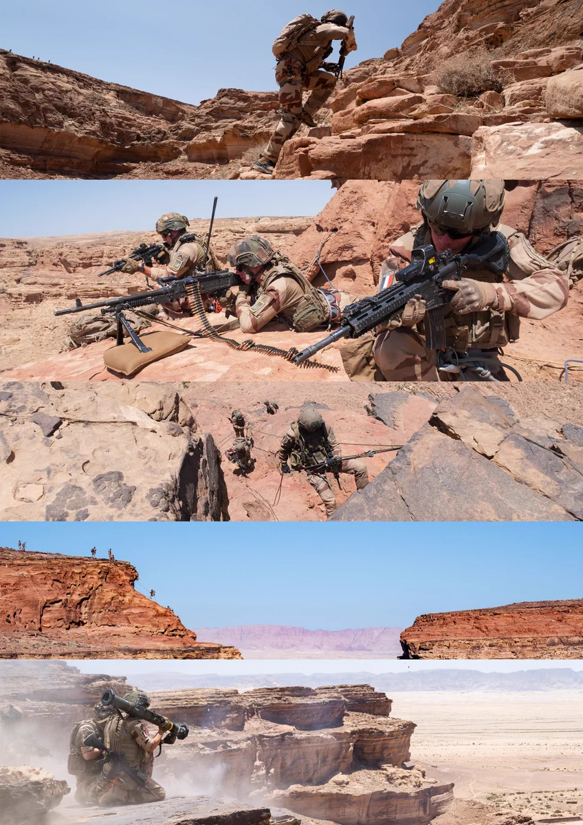 Au milieu des reliefs des canyons jordaniens, les chasseurs alpins du 27 s'entraînent au combat.