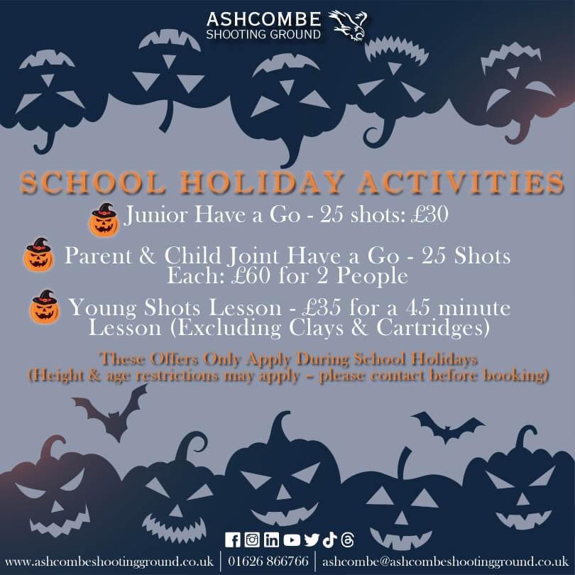 AshcombeSG's tweet photo. The half term may be over but this offer applies to all school holidays.

- Junior Have a Go - 25 shots for £30
- Parent and Child Joint Have a Go - 25 shots each, £60 for 2 people
- Young Shots Lesson - £35 for a 45 minute lesson (excluding clays &amp; cartridges) https://t.co/Fmp0OPsR4G