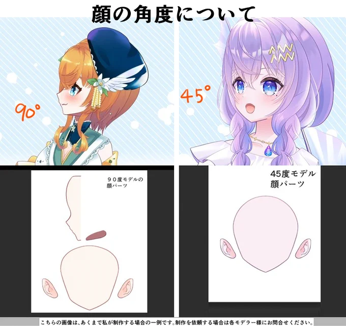 モデルの依頼をする際に、 顔の角度を90度まで付けたい場合は事前に言ってもらえると助かりますね…!  パーツ分けがこのぐらい違うんです。  #Live2D依頼 #イラスト依頼 #live2dtutorial #Live2D