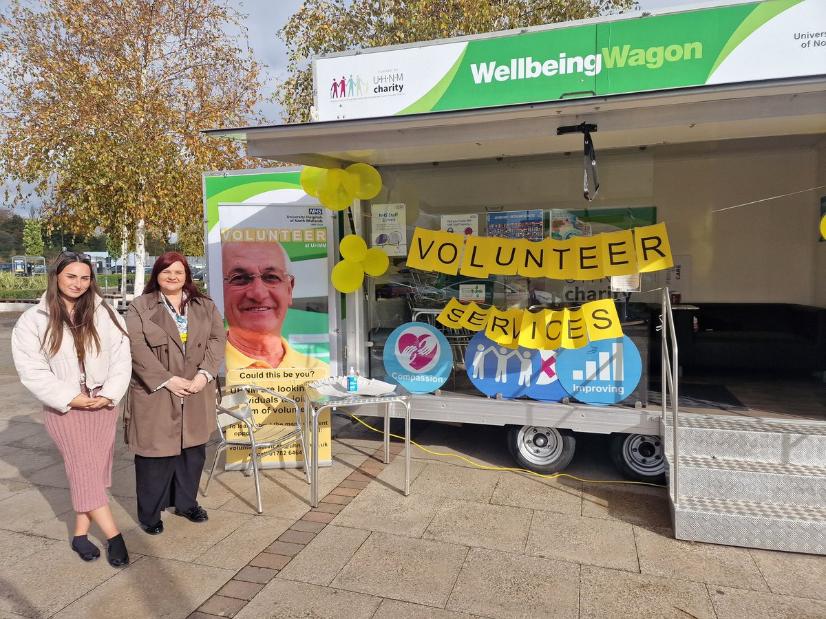 @UHNM_NHS Volunteer Services are on the Wellbeing Wagon till 14:00 today. Drop in to say hello!!! @TracyBullock12 @Jane_haire @AnnMarieRiley10 @JaneHolmesNHS @BecciPilling @kaylouisemyatt @lily_o_lily @DebraMeehan