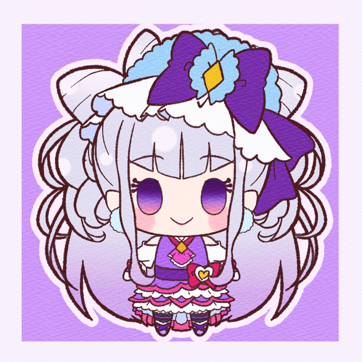 1girl solo chibi purple eyes bow smile hair bow  illustration images